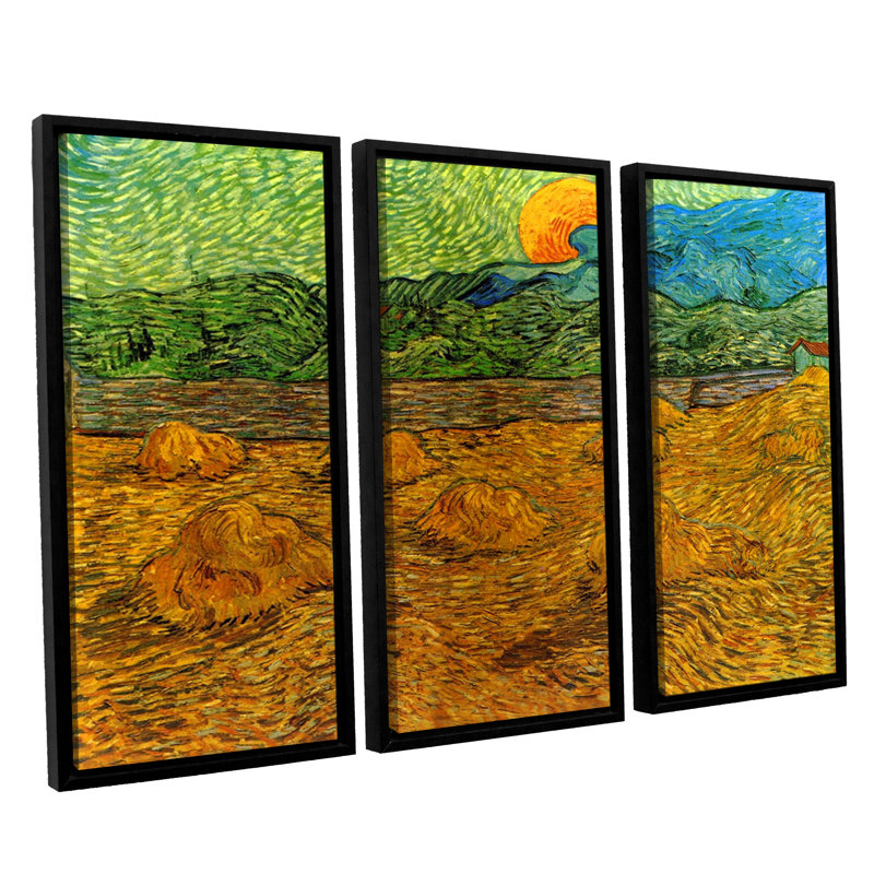 Artwall Evening Landscape With Rising Moon By Vincent Van Gogh 3 Piece Framed Painting Print On Canvas Set Wayfair