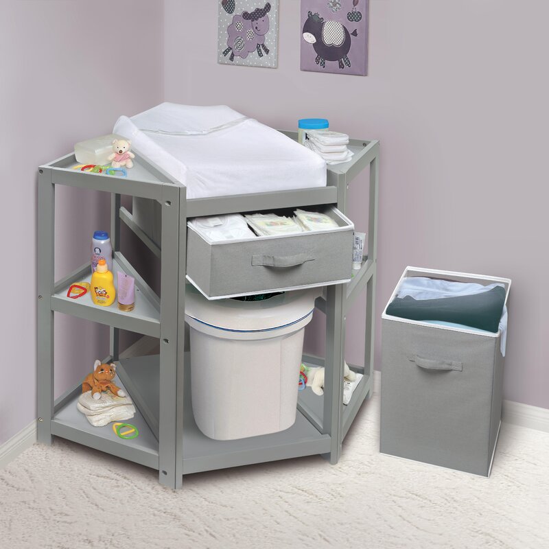 Diaper Corner Baby Changing Table with Pad and 1 Basket with Hamper