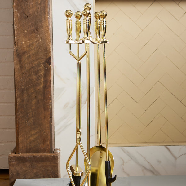 4 Piece Polished Brass Fireplace Tool Set With Stand by Uniflame Corporation
