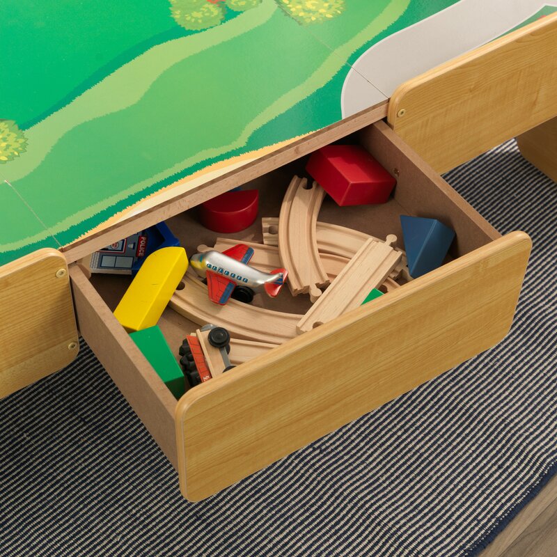 wooden train table with drawers