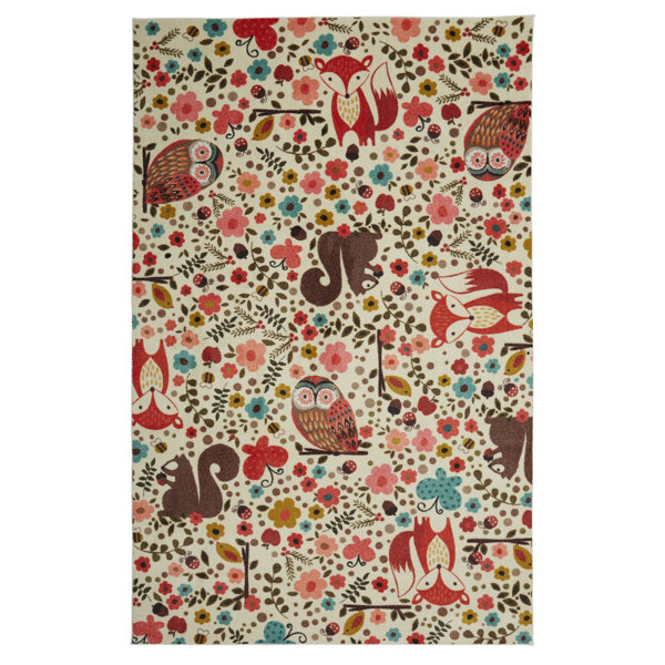 Johansson Enchanted Forest Cream/Red Area Rug by Harriet Bee