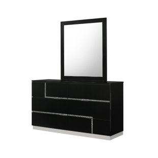 Modern Contemporary Black Lacquer Allmodern Dalia Rectangular Dresser Mirror