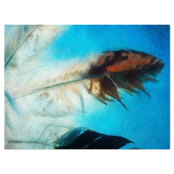 East Urban Home Eagle Feathers On Abstract Blue Oil Painting