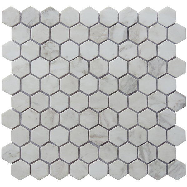 Hexagon 12 x 12.5 Carrara Natural Stone Blend Mosaic Tile in White by Intrend Tile