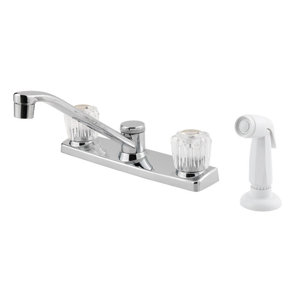 Pfister Pfirst Series Double Handle Deck Mounted Kitchen Faucet with Side Spray and Windsor Handles