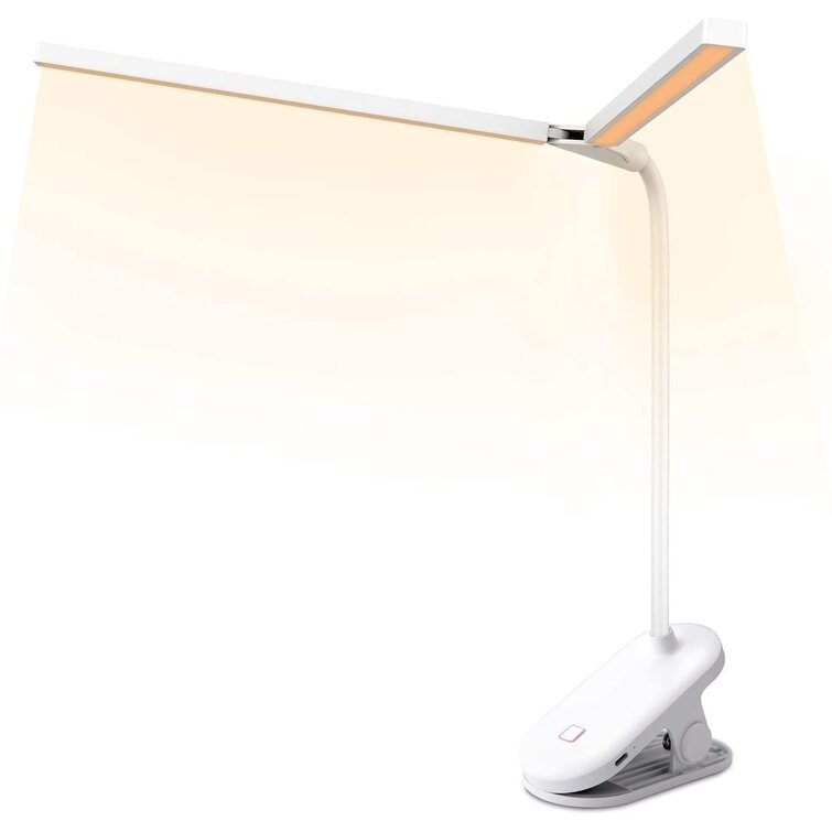 Dual Head Clamp LED Desk Lamp, 3000-6500K Adjustable 3 Color Modes, 48 Beads Stepless Dimming, 360° Flexible Gooseneck Clip Eye Protection Reading Light,USB Rechargeable Built-In Battery Table Light
