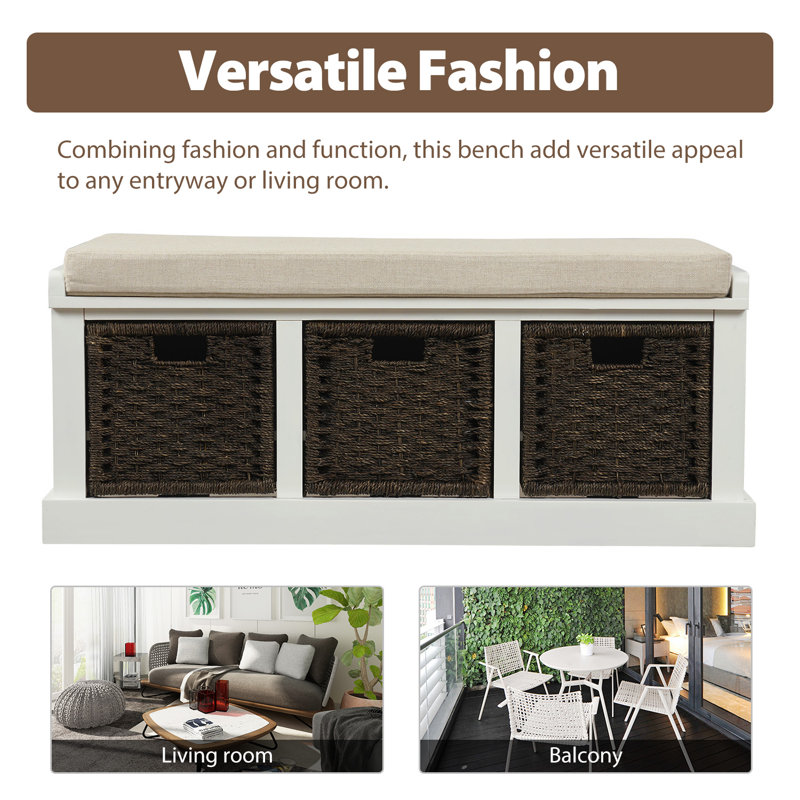 Rosalind Wheeler Rustic Storage Bench With 3 Removable Classic