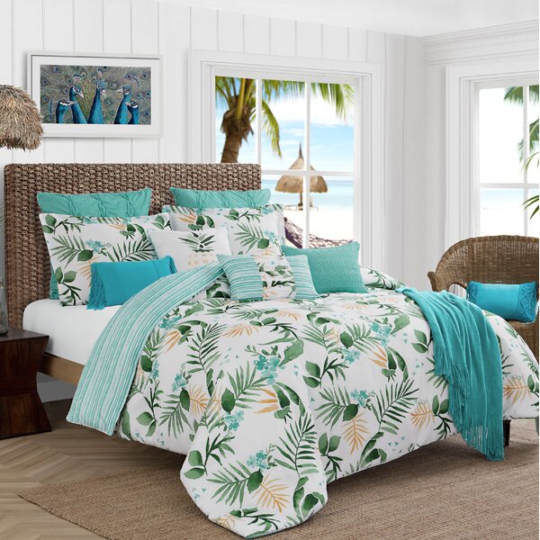 Beautiful Modern Light Blue Brown Stripe Floral Branch Leaves Leaf Comforter Set Bedding Uniforce Home Garden