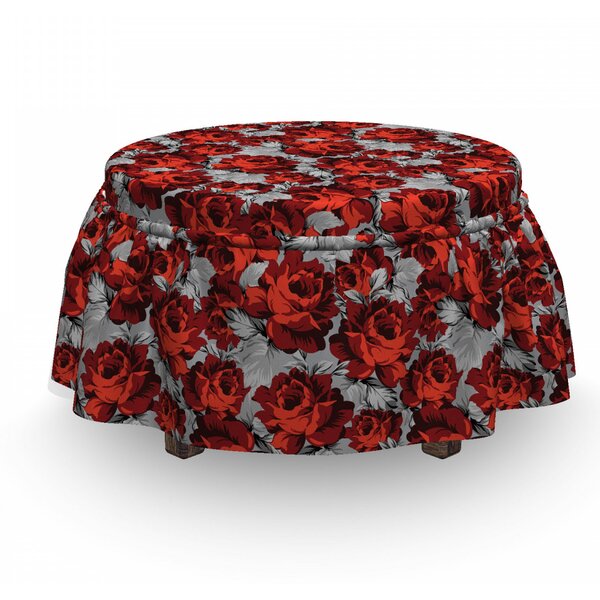 Floral Roses Vintage Valentines 2 Piece Box Cushion Ottoman Slipcover Set By East Urban Home