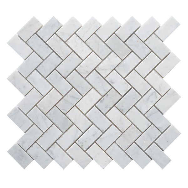 Carrara Herringbone 1 x 2 Marble Mosaic Tile in White by Matrix Stone USA