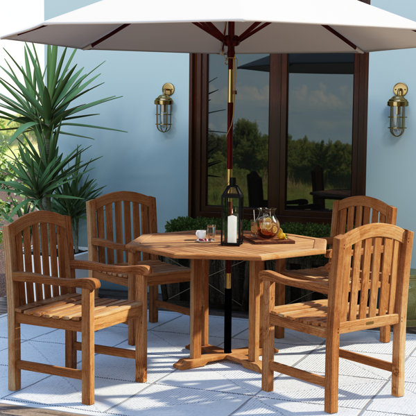Jayden 5 Piece Teak Dining Set with Cooler Insert by Gracie Oaks