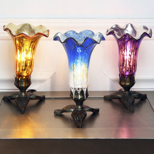 Marble Handblown Lily with Leaf Table Lamp Set (Set of 3)