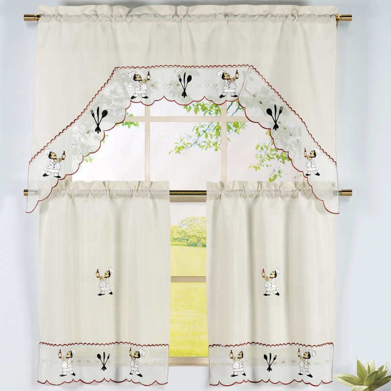 Window Elements Wine Chef 3 Piece Embroidered Kitchen Valance And Tier Set Reviews Wayfair
