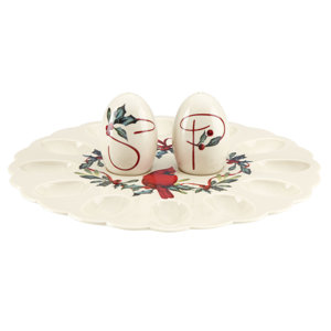 Winter Greetings Egg Platter with Salt and Pepper