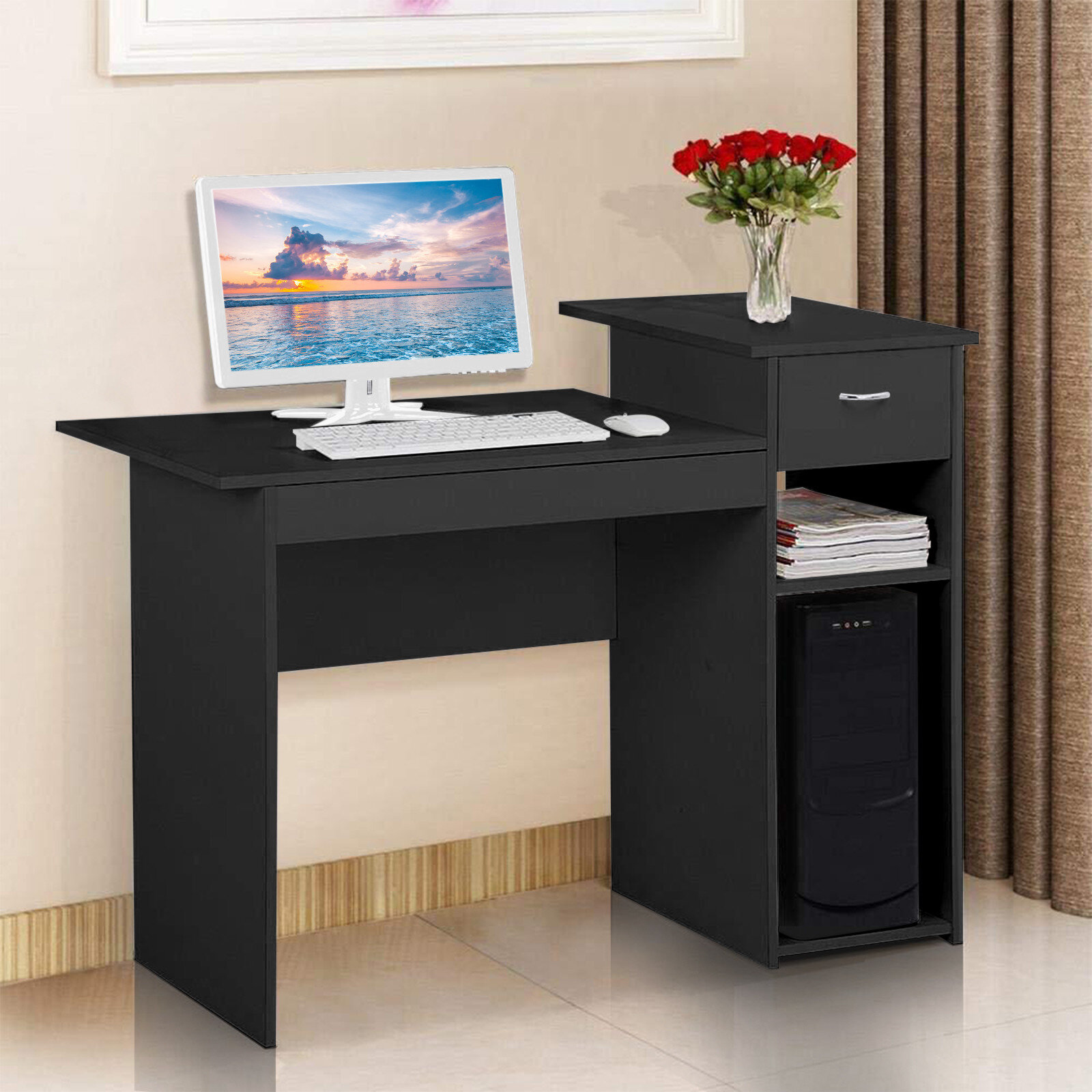 Details about   Wood Computer Desk PC Laptop Table Study Workstation Home Office Furniture Black