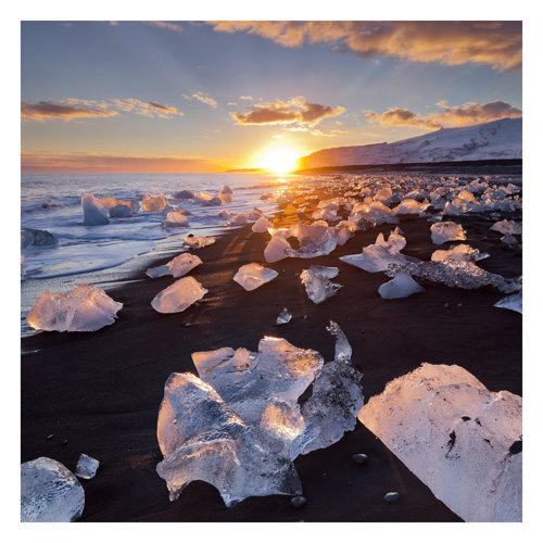 Chunks of Ice on an Island Beach 1.92m x 1.92m Embossed Matt Peel & Stick Wall Mural East Urban Home