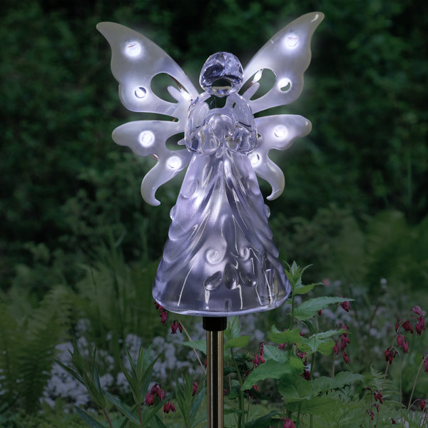 Outdoor SITTING ANGEL HALO SOLAR LIGHT STATUE Memorial Peace Garden Flower Rose