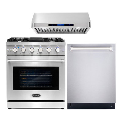 3 Piece Kitchen Package with 30 Gas Range  24 Dishwasher Cosmo
