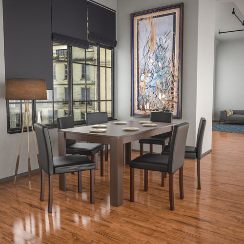 Sherlene Dining Set with 6 Chairs Ebern Designs Colour (Table): Walnut, Colour (Chair): Black/Walnut