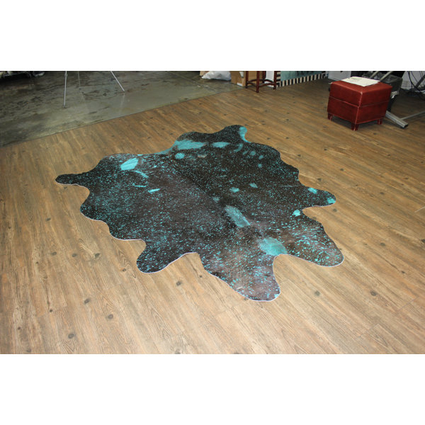 One-of-a-Kind Marshal Hand-Woven Cowhide Aqua Blue Area Rug by Bloomsbury Market