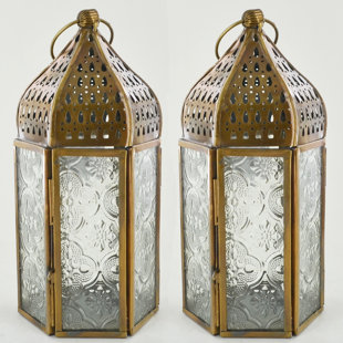 Metal Glass Lantern Set Of 2 Metal Glass Lantern Set Of 2