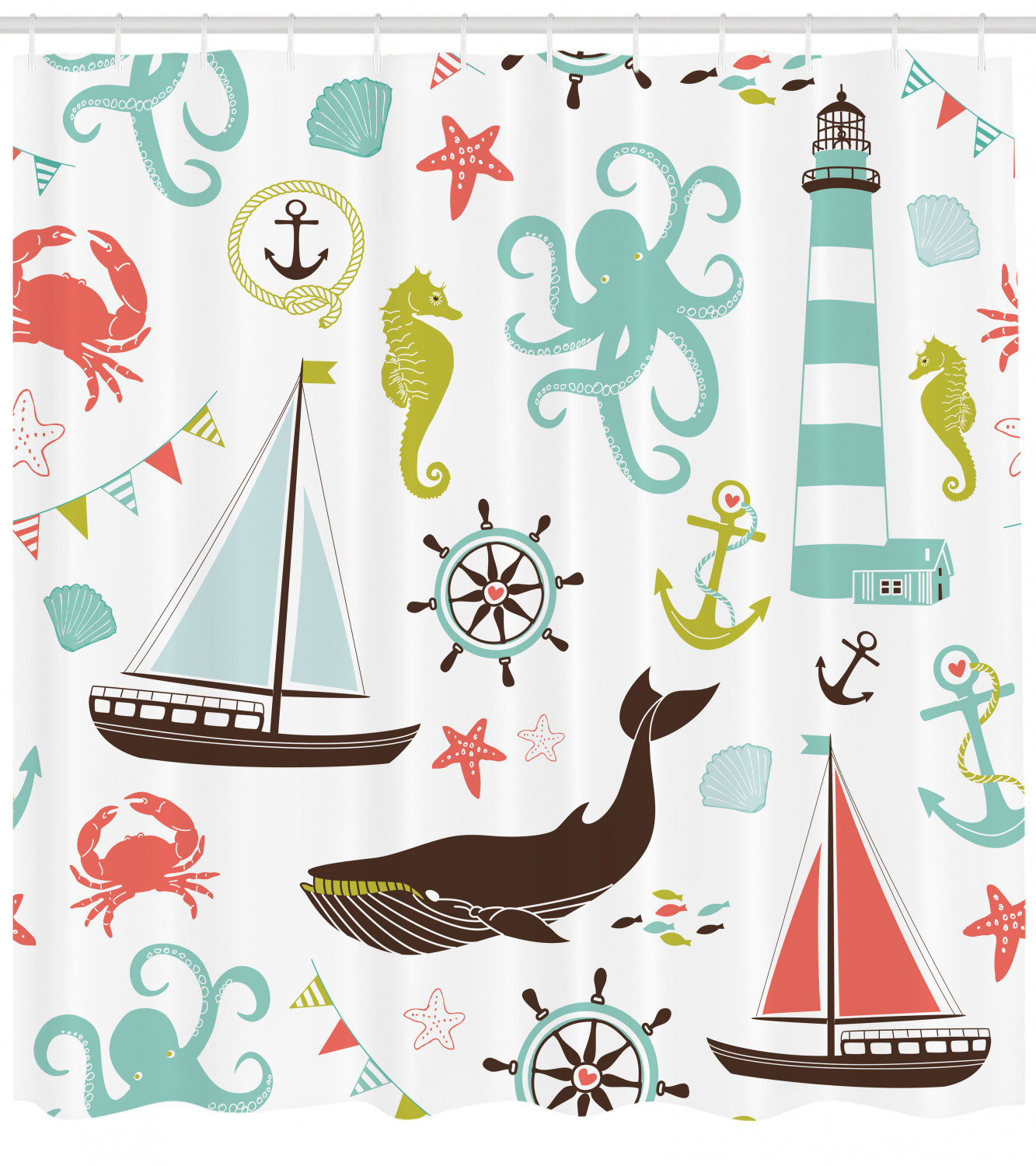 East Urban Home Nautical Shower Curtain Set Hooks Wayfair
