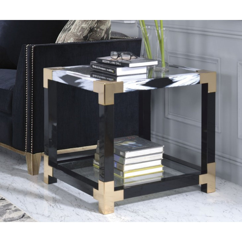 Everly Quinn Shanitaortia Modern Square Metal And Gl End Table Shanitaortia Modern Square Metal And Gl End Table