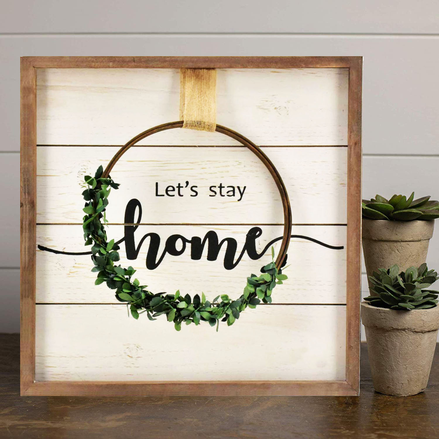 Gracie Oaks Let S Stay Home Distressed Hanging Plaque Wall Decor