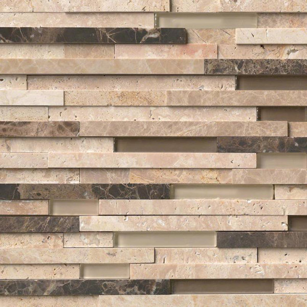 Ashlar Rock Interlocking 3D Pattern Random Sized Glass/Stone Mosaic Tile in Beige by MSI