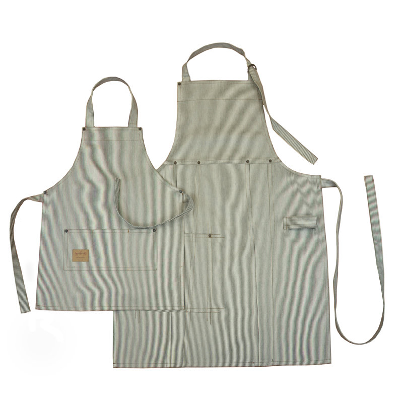 Railroad Stripe Denim Adult and Kids Bib Apron Set