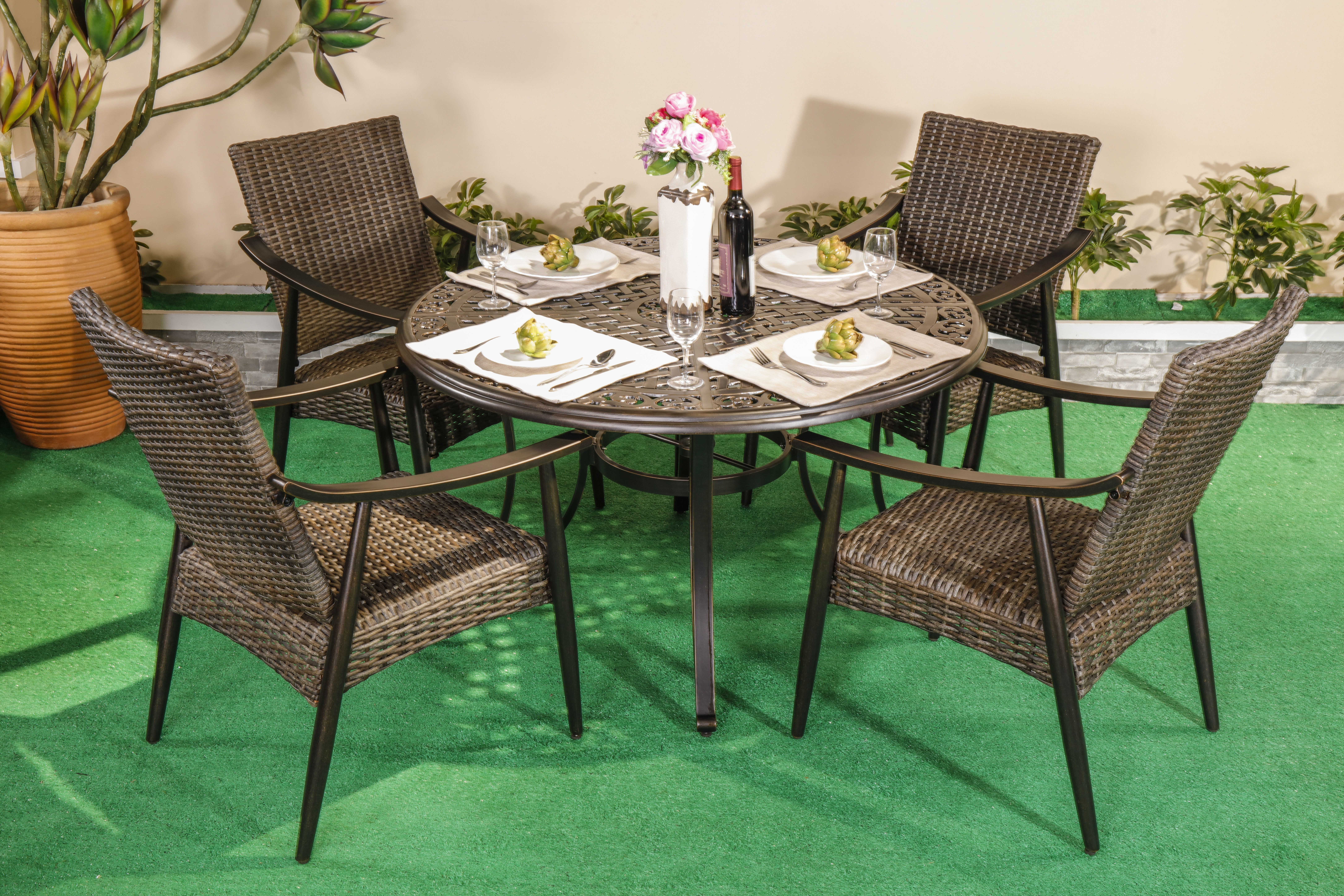 Red Barrel Studio Outdoor 5 Piece Wicker Dining Set Patio Outdoor 5 Piece Wicker Dining Set Patio