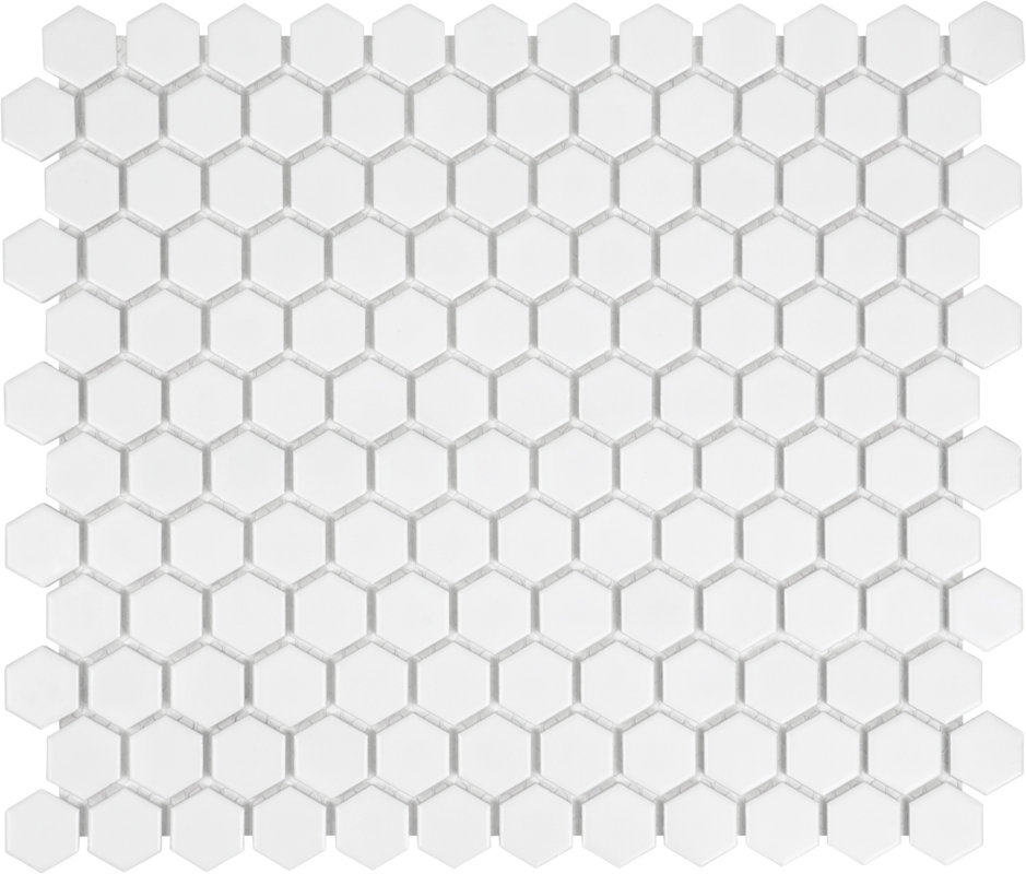 1" x 1" Porcelain Mosaic Hex Tile in White