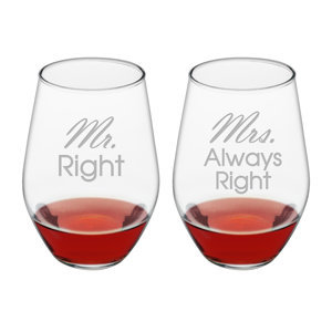Belington 2 Piece Mr. & Mrs. Always Right 19 Oz. Stemless Wine Glass Set