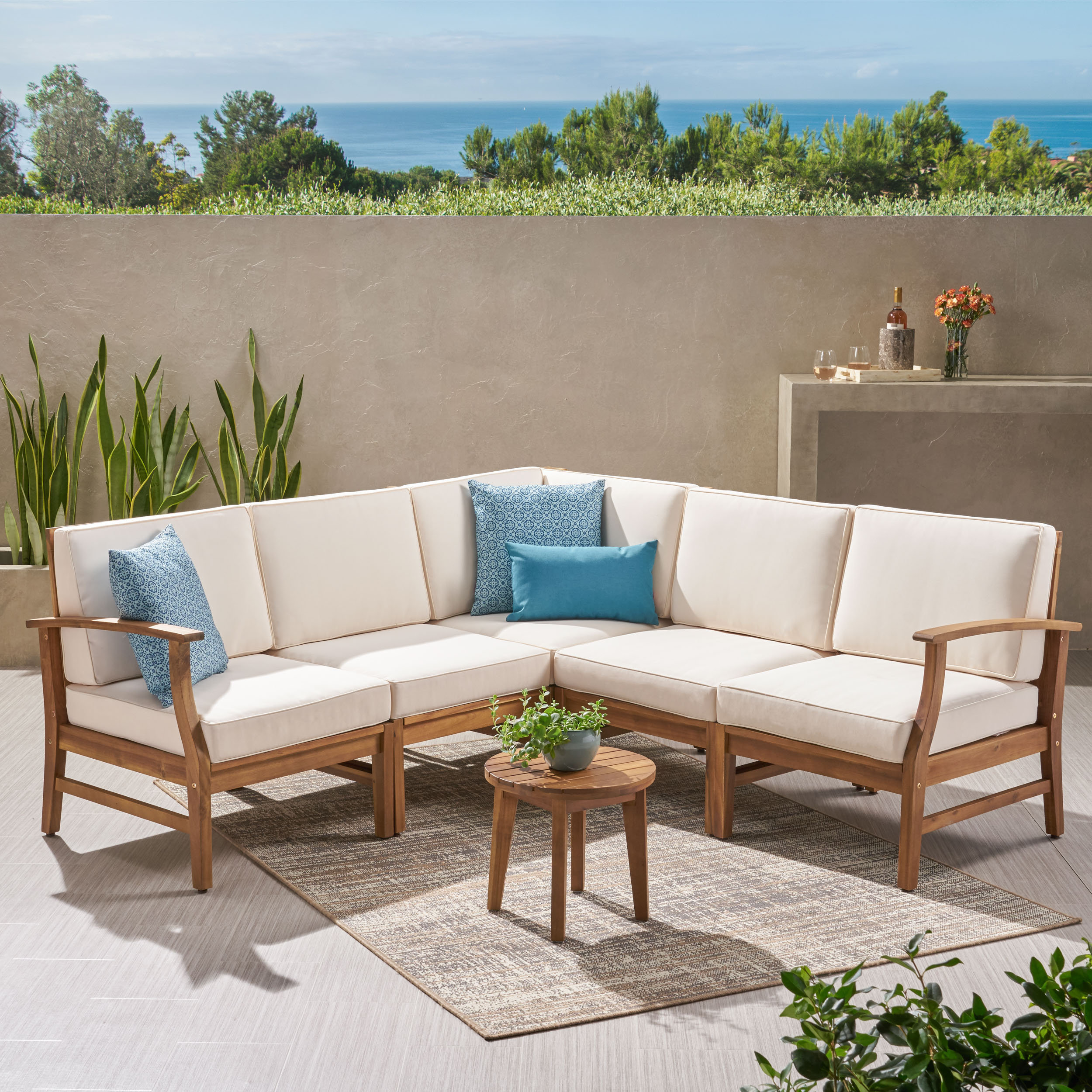 Mistana Antonia Teak Patio Sectional With Cushions Reviews Wayfair Mistana Antonia Teak Patio Sectional
