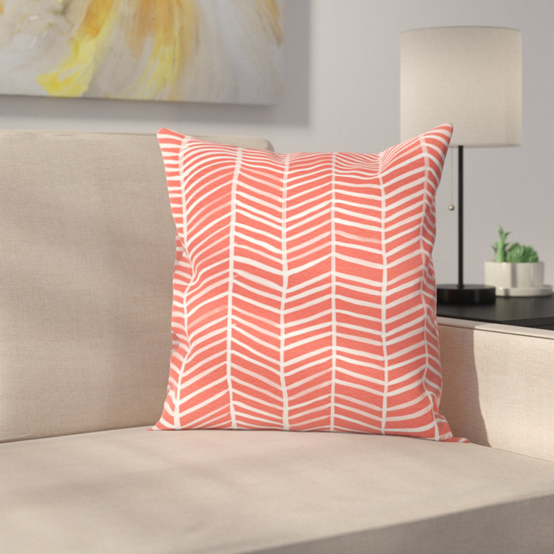 East Urban Home Coral Herring Bone Throw Pillow Reviews Wayfair