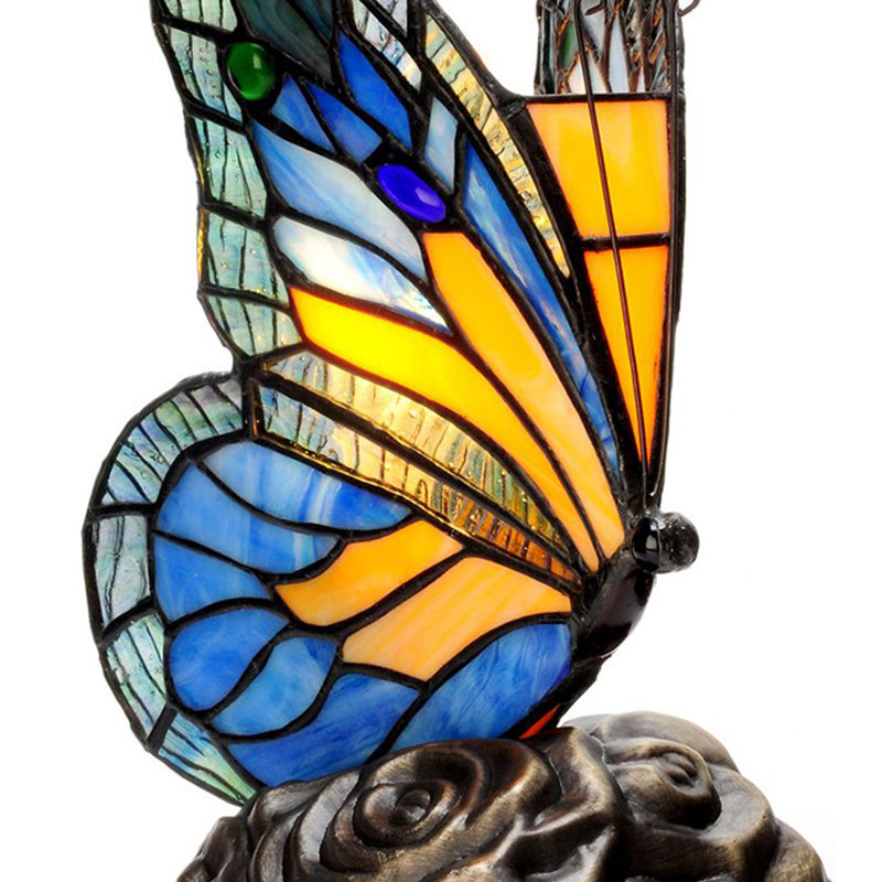 River of Goods Butterfly Tiffany Style Stained Glass Touch 8.25" Table