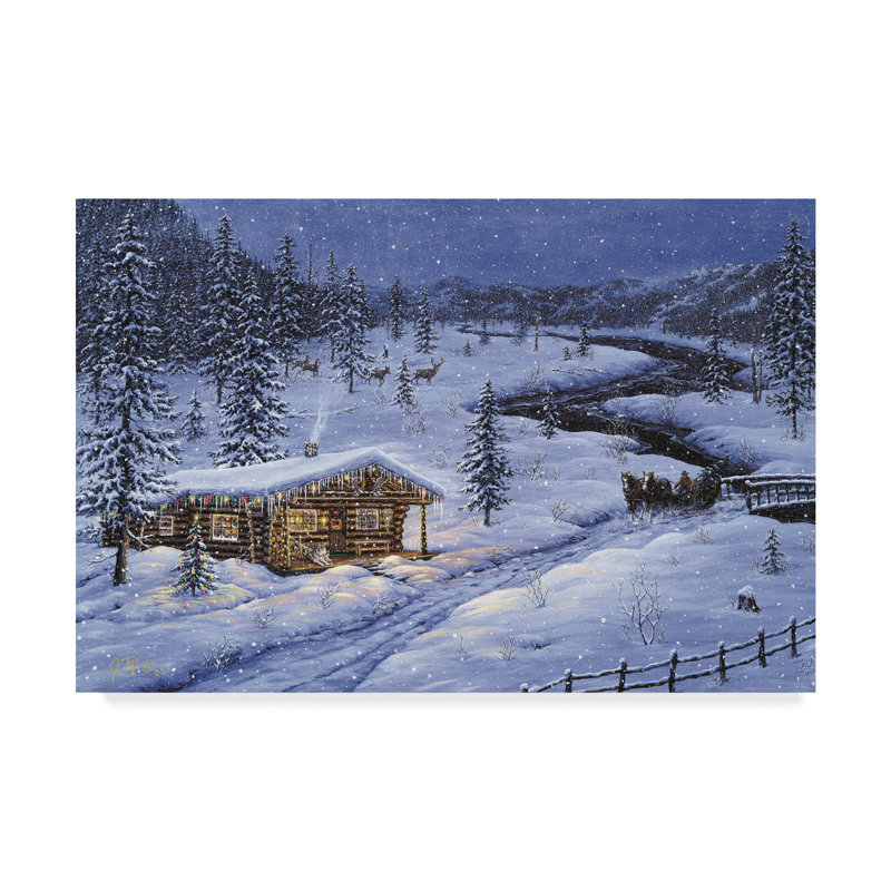 Trademark Art Winter Cabin Graphic Art Print On Wrapped Canvas