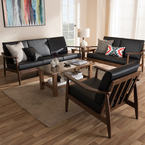 Leaman Mid-Century Modern 3 Piece Wood Frame Living Room Set By Millwood Pines Purchase