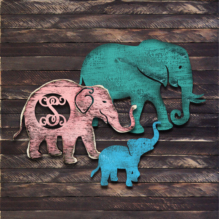 Bloomsbury Market Elephant Family 3 Letter Wooden Monogram Wall Letter Wooden Monogram Wall