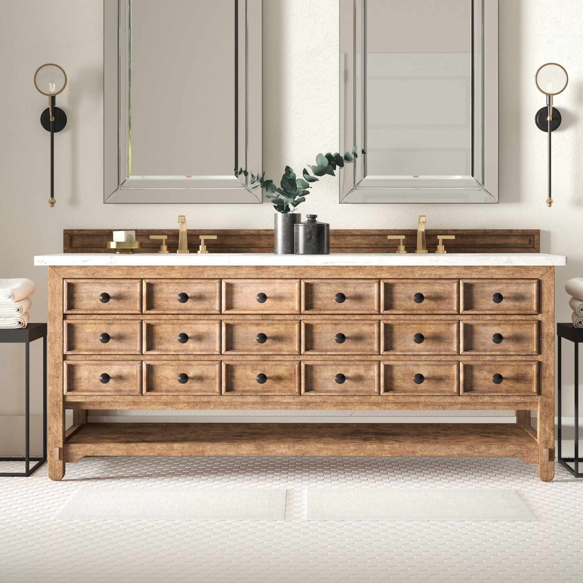 Canora Grey Amaan 715 Double Bathroom Vanity Base Only In Honey Alder Reviews Wayfair