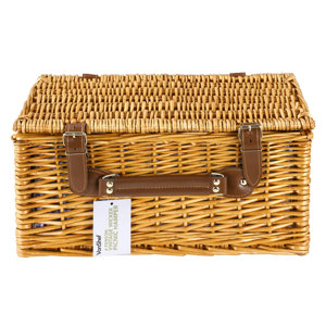 4 Person Wicker Picnic Hamper with Flatware, Plates and Wine Glasses