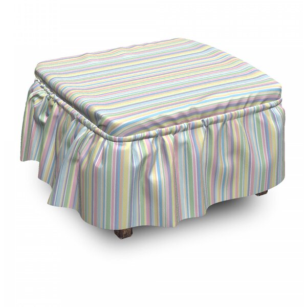 Pastel Striped Classic 2 Piece Box Cushion Ottoman Slipcover Set By East Urban Home