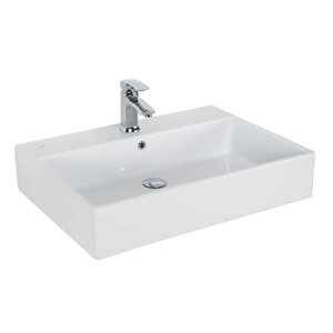 Simple Ceramic Rectangular Vessel Bathroom Sink with Overflow