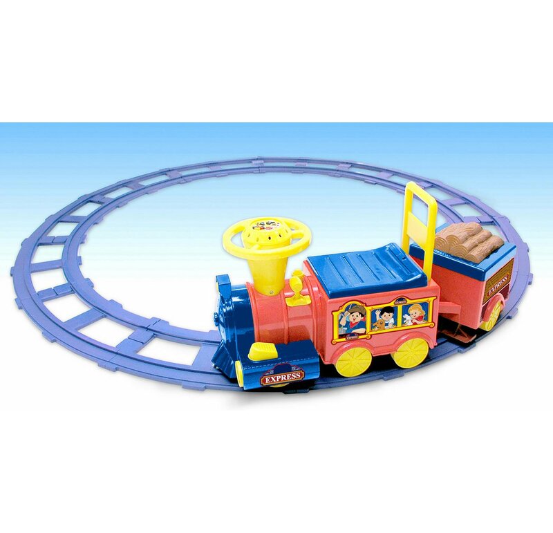 toy riding train on track