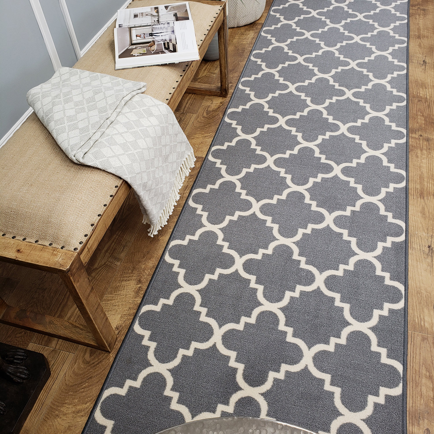 Winston Porter Hinman Moroccan Trellis Rubber Backed Gray Area Rug Winston Porter Hinman Moroccan Trellis