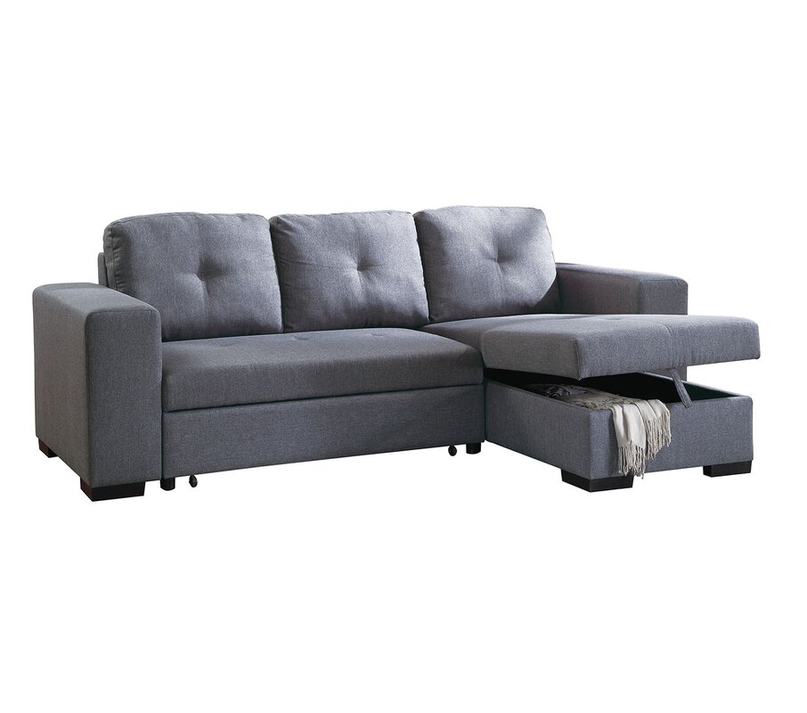 Ivy Bronx Buchman Linen-like Reversible Sectional with Pull-Out Bed ...