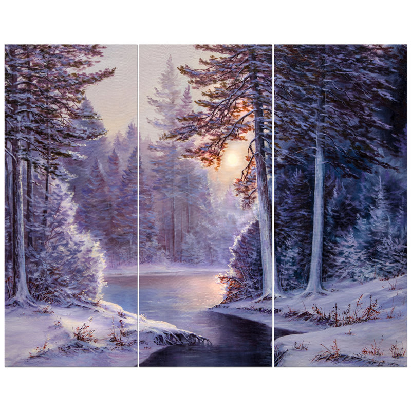 East Urban Home Winter Forest With The River In Frosty Day Oil