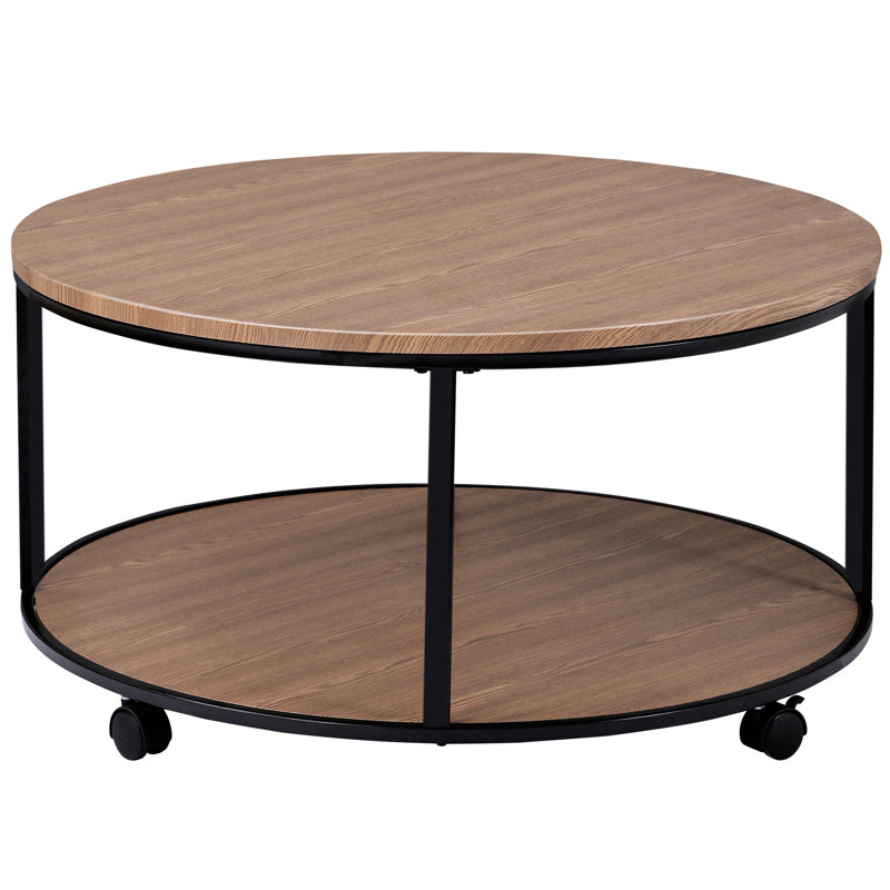 17 Stories Round Coffee Table With Caster Wheels And Wood Textured ...