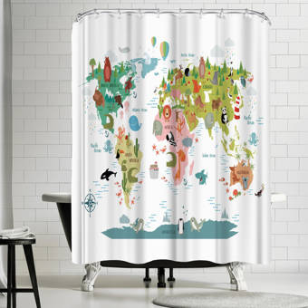 East Urban Home Nauda Animals World Map Shower Curtain Wayfair