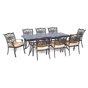 Lauritsen 9 Piece Oil Rubbed Bronze Dining Set with Cushion